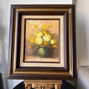 Vintage Floral Still Life Oil Painting on Canvas Signed Pierson Framed 16" x 15"